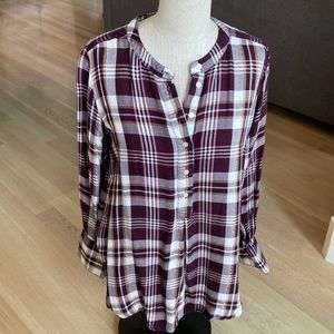 LOFT Plaid 3/4 Pullover Blouse